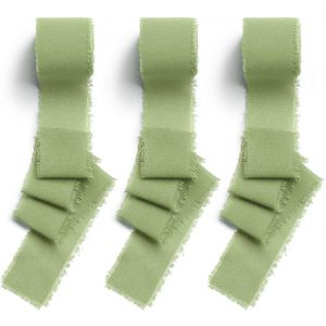 Lot De 3 Rouleaux De Ruban Cadeau En Mousseline De Soie À Franges Vert Eucalyptus 38 Mm X 6,3 M Pour Emballage De Cadeaux, Bouquets, Invitations De Mariage - Neuf