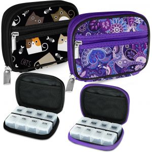 Tianyi-Pilulier Semainier Pilulier Medicaments 7 Jours Semainier Medicament Boîtes À Pilules De Voyage Avec Étui À Fermeture Éclair Pour La Vitamine, Le Supplément - Noire 03 + Violette 01 - Neuf