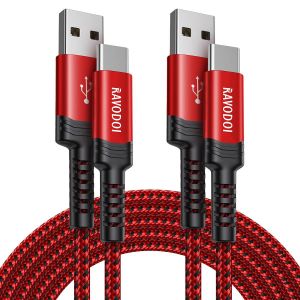 TRAHOO-Lot de 2 c&acirc;bles USB C, 3 m, en nylon tress&eacute;, 3 A, pour iPhone 15, Samsung Galaxy S24, S23, S22, S21 Ultra 5g, S20FE, S10, S9, A11, A12, A30, A40, A50, A70, A41, PS5, Pixel Couleur : noir - Neuf