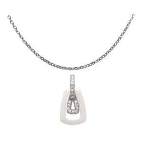 Collier - Bijoux - C&eacute;ramique Blanc - Argent Massif 925 - Oxyde De Zirconium - 45 Cm - Neuf