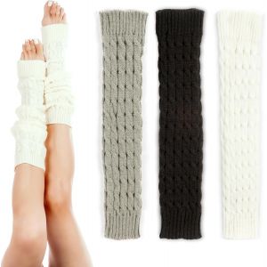 Jambi&egrave;res Femme Noir Blanc Gris 3 Paires Douces Gu&ecirc;tres pour Danse Leg Warmers Tricot&eacute;es pour Femme et Fille Chaussettes Longues Tendance Pour Automne et Hiver - Neuf