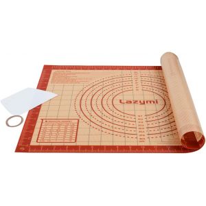 ERYI-Antidérapant Tapis De Cuisson En Silicone Extra Épais, Anti-Adhérent Feuille De Cuisson Patisserie Avec Mesures, Tapis De Four Pour Pizza/Biscuit/Pâte (Avec Coupe-Pâte) (40×50 Cm, Rouge) - Neuf