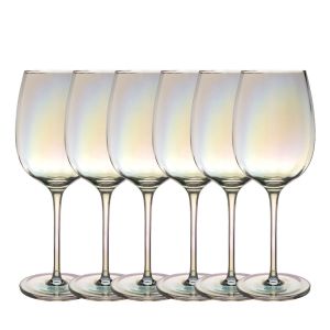 Intirilife 6x Verre À Vin Avec Reflets Arc-En-Ciel Et Forme Ondulée - 440 Ml De Capacité - Calice À Vin Blanc Vin Rouge Résistant Aux Chocs Et Lavable Au Lave-Vaisselle En Cristal - Neuf