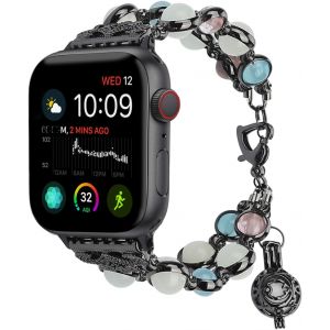 Apple Watch Bande De 42 44 Mm/Noir Pour Apple Watch Série 7, 6, 5, 4, 3, 2, 1 Et Se, La Dragonne Réglable Avec La Nuit, L'éclat Des Perles D'huiles Essentielles Et De Parfum - Neuf