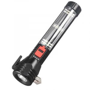 Lampe Torche De Sécurité Multifonctionnelle Elosung, Rechargeable Et Étanche, Avec Chargement Usb, Haute Luminosité, Pour La Survie En Extérieur (Noir). - Neuf