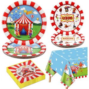 Tianyi-Décorations De Carnaval Pour 20 Invités - Assiettes En Papier, Nappe, Serviettes - Thème Cirque Pour Fête D'anniversaire D'enfants - Neuf