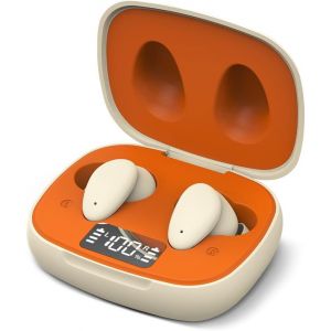 KALANKA-Clan N1 - Ecouteur Reducteur de Bruit Actif sans Fil pour la Musique et Les appels Pendant Les trajets Domicile-Travail avec ANC Hybride, Ecouteur Intra Bluetooth, Orange et Beige - Neuf