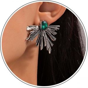 Boucles D'oreilles Éventail Émeraude Boucles D'oreilles Fleurs Pétales Irrégulières Boucles D'oreilles Festonnées En Cristal Vert Boucles D'oreilles Géométriques En Or Bijoux Pour Femmes[H1397] - Neuf