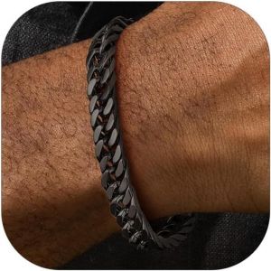 Eryi-Chaîne Bracelet Homme En Acier Inoxydable 19/21/23 Cm - Grosse Gourmette À Maille Cubaine De 8/12/17 Mm - Bijou Punk Cadeau Parafit - Neuf
