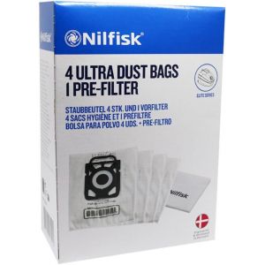 Nilfisk 107407940 Pack 4 Sacs D'Aspirateur + Préfiltre Compatibles Avec Les Aspirateurs Nilfisk King, Extreme Et Elite Series - Neuf