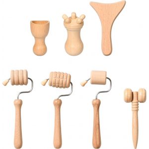 Kit Maderotherapie Visage, Maderoth&eacute;rapie Bois Outils De Massage En Bois, Rouleau De Massage En Bois Appareil De Massage Roller Manuel Pour Soins Du Visage, Gua Sha (8) - Neuf