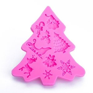 Moule En Silicone En Forme De Sapin De No&euml;l Pour G&acirc;teau, Chocolat, Fondant &iquest; 4 Pi&egrave;ces, Qualit&eacute; Alimentaire, 10,5 X 9,5 X 0,8 Cm, Rose - Neuf
