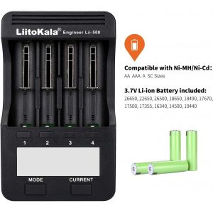 Chargeur De Batterie 18650 Liitokala Lii-500 Chargeur Rapide Avec &Eacute;cran Lcd Adaptateur 12v2a Inclus Prise En Charge De La Sortie Usb Pour 14500 21700 Li-Lion Aa Aaa Ni-Mh Ni-Cd,4 Baies - Neuf
