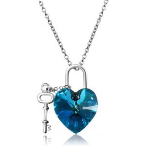 Kales-Bijou Fantaisie Collier Femme Fille Charme Pendentif Cristal Swarovski Argent 925 C?ur D'amour Cadeau Anniversaire Saint-Valentin Nouvel An Noël Mariage Couleur Argent Bleu - Neuf