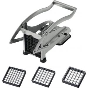 Kalanka-Coupe-Frites Et L&eacute;gumes/Fruits Avec 3 Inserts De Coupe En Acier Inoxydable Et Tampon, Pomfri-Perfect, Argent&eacute;, 11812260 - Neuf