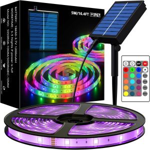 5050 Rgb 5m Solar Strip Lights With Auto Color Changing,Ip67 Waterproof,Solar Light Bar For Roofing,Patio,Tree,Christmas,Wedding And Pool Decoration - Neuf