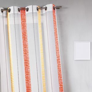 Voilage En &Eacute;tamine &Agrave; Rayures Verticales &Agrave; Pois Orange Corail 140x260 Cm - Neuf