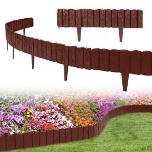 4 Pi&egrave;ces Bordure De Jardin Barri&egrave;re Cl&ocirc;ture 2.3m Marron, Bordure De Pelouse Aspect Bois Bordure De Tonte Plastique Pour Jardin - Neuf