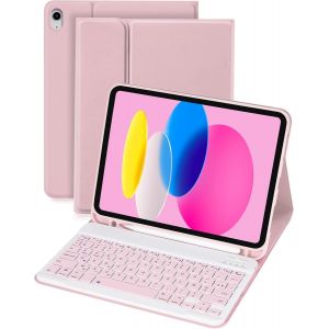 Étui Avec Clavier Pour Ipad A16 11e Génération 2025, Ipad 10e Génération 2022, Étui De Protection Fin, Étui Avec Clavier Bluetooth Sans Fil Avec Porte-Stylo (Azerty Français), Rose - Neuf