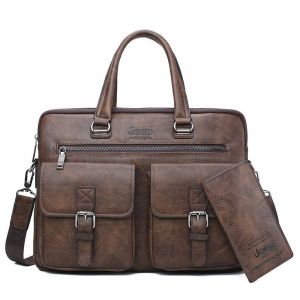 JEEP BULUO Marque Man'sBusiness Sac Cartable 2 pcs/set Split En Cuir De Haute Qualité Hommes Sacs de bureau Pour 13. Pc portable 3 pouces A4 décontracté - Brown 8006-8888 - Neuf