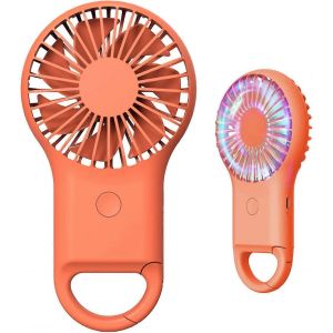 Super Mini Fan,Ventilateur Rechargeable Usb Portable Avec Crochet,Petit Et Silencieux,Belle Lumière LED,3 Vitesses Réglables (Orange) - Neuf