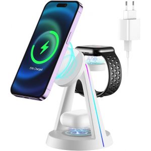 Kaleidoscope-Chargeur Induction 3 En 1, Station De Charge Pour Iphone 16/15/14/13/12/Pro/ /Plus, Pour Apple Watch 10/9/8/7/6/5/4/3/2/Se/Ultra, Pour Airpods 4/3/2 Pro, Chargeur Sans Fil Adapt[Q1795] - Neuf