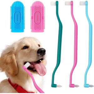 Fchhk-Lot De 5 Brosses À Dents À Double Tête Pour Animal De Compagnie, Réutilisables, Brosse À Dents En Silicone Confortable Pour Animal De Compagnie, Brosse À Dents Pour Nettoyage Des Dents, Soins - Neuf