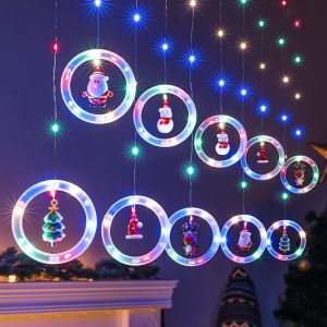 No&euml;l Rideaux Lumineux 3m Cha&icirc;ne De Lumi&egrave;res De Rideau Int&eacute;rieur De Fen&ecirc;tre Usb Multicolore 10 Anneaux Avec No&euml;l 3d De La Statue De Lumi&egrave;res De D&eacute;coration De Chambre &Agrave; Coucher &Agrave; La Maison Du Parti - Neuf