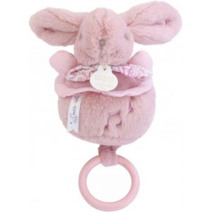 Doudou ET Compagnie - Bo&icirc;te &agrave; Musique Lapin Doudou Rose &iquest; Peluche Musicale Ultra Douce B&eacute;b&eacute; avec Anneau Bois &iquest; Doudou Veilleuse Berceuse pour Endormir B&eacute;b&eacute; &iquest; Id&eacute;e Cadeau Naissance - DC4366 - Neuf