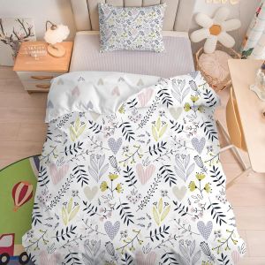Sjzg-Housse De Couette 120x150 Cm Enfant Floral Blanc Parure De Lit 1 Personne Avec Taie D'oreiller 40x60 Cm, Plante Violette R&eacute;versible Sets De Housse Couette En Microfibre Ensemble De Literie - Neuf