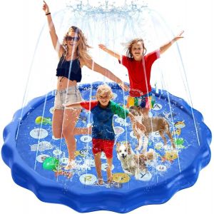 Kal-Tapis Jet D'eau Chien, 170cm Tapis De Pulvérisation Antidérapant, Splash Play Mat Chiens, Sprinkler Splash Pad, Tapis Jet D'eau Enfants, Tapis Pulvérisation Éclaboussure D'eau (Lettre) - Neuf