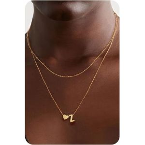 Kal-Collier En Or Avec Initiale En Forme De Coeur - Collier D&eacute;licat En Plaqu&eacute; Or 14 Carats Avec Petit Coeur Et Monogramme Personnalis&eacute; Pour Femme, Bijoux Tendance En Or - Neuf