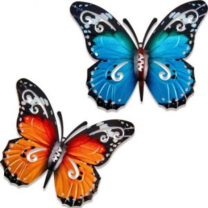 Lot de 2 grandes décorations de jardin en métal en forme de papillon pour l'extérieur - Neuf