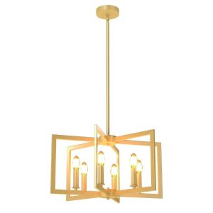 Lustre G&eacute;om&eacute;trique R&eacute;glable 54 X 54 X 67-157 Cm 6 Lumi&egrave;res &Eacute;clairage D&eacute;coratif Style Industriel En M&eacute;tal Or Helloshop26 20_0020534 - Neuf