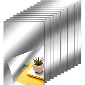 Feuilles de Miroir Flexibles Carreaux de Miroir Adh&eacute;sifs Non en Verre Autocollants de Miroir Mural pour D&eacute;coration Murale &agrave; Maison (12 Pi&egrave;ces, 4 x 6 Pouces) - Neuf