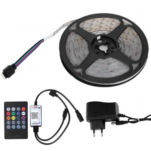 HJLIAN Bande lumineuse LED RVB etanche de 5 m pour la maison, le bar, le karaoke, les festivals, la decoration, prise UE 100-240 V - Neuf