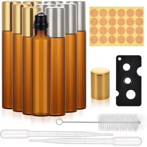 Roll on Vide,10 ml Marron Bouteilles à Rouleaux D'huiles Essentielles,Flacon Roll on Huiles Essentielles avec Bille en Acier Inoxydable pour Aromathérapie,Lotions,Parfum-10 Pièces - Neuf