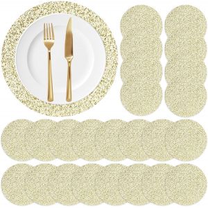 Mevronisshop-Maille Fine Set De Table Doré Rond, 24 Pièces 13-Pouces Grâce Dessous Assiette De Table Sets De Table Maille En Feuille D'or Pour Restaurant Occidental, Fêtes De Mariage, Dîners De Famil - Neuf