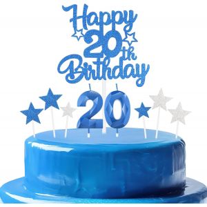 Bleues Royales Joyeux 20Ème Anniversaire Bougies Gâteau Toppers Set,3D Numéro 20 Bougie Pour Gâteau,20Ème Anniversaire Décorations Pour Filles Garçons,Bleues Royales Bougie Pour Fête D'Anniv[Z4226] - Neuf