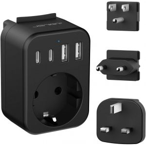 JGD-Adaptateur Prise Universelle, Adaptateur de Voyage vers USA/UK/Europe,Adaptateur Type B/G/C International avec 2 USB et 2 USB C 3680W Adaptateur Prise Irlande,USA, Canada,Singapore, HK (Noir) - Neuf