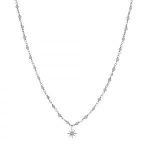 Collier Argent Rhodi&eacute; &Eacute;toile En Zirconium Blanc Et Perles Naturelles Labradorite - Neuf