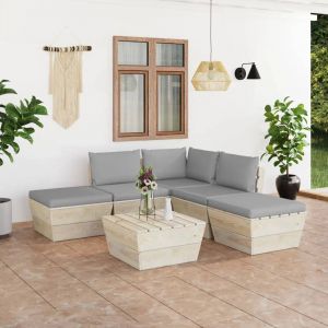Prolenta Premium - Salon De Jardin Palette 6 Pcs Avec Coussins Bois D'&eacute;pic&eacute;a - Neuf