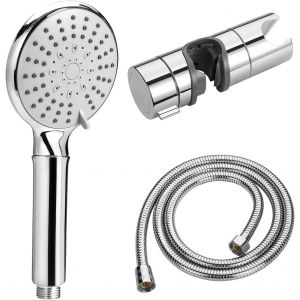 KAL-Kit De Pommeau De Douche Salle De Bain, Pommeau De Douche Avec Tuyau 1.5M, Douchette Réglable À 5 Modes, Support Universel Pour Barre Coulissante 18-25Mm O.D, Argent, Chromé - Neuf