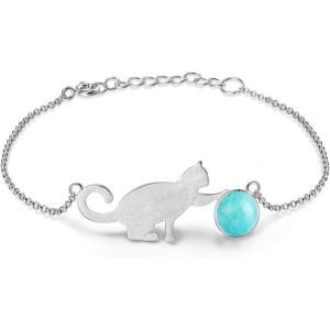 Meimie-Bracelet En Argent Sterling S925 Avec Chat,Réglable Avec Chaîne De Longueur 6,5 À 7,6 Cm,Bijoux Uniques Faits À Lamain Pour Femmes Et Filles - Neuf