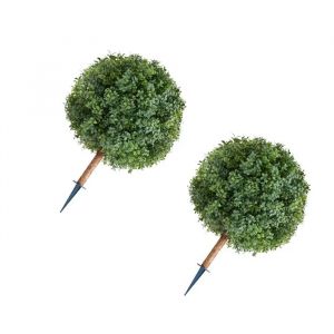 Boule Buis Artificielle avec Piquet-Duoku-686 mm-Lot de 2, Plantes D&eacute;coratives pour Usage Ext&eacute;rieur et Int&eacute;rieur - Neuf