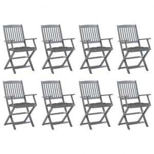 Prolenta Premium - Chaises Pliables D'ext&eacute;rieur Lot De 8 Et Coussins Bois D'acacia - Neuf