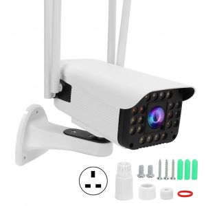 Camera de securite exterieure PTZ 1080P, 2,4 GHz, Wi-Fi, IP66, etanche, 20 LED, detection de mouvement, audio bidirectionnel, prise britannique 110-240 V - Neuf