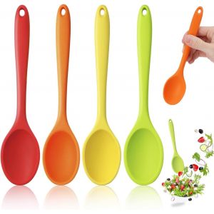 Kal-4 Pièces Antiadhésive Cuillère En Silicone Cuisine À Long Manche, 20.4 Cm Multicolore En Silicone Cuillère De Cuisine, Petite Cuillère Silicone Haute Température, Pour Cuisine, Pâtisserie, Remuer - Neuf