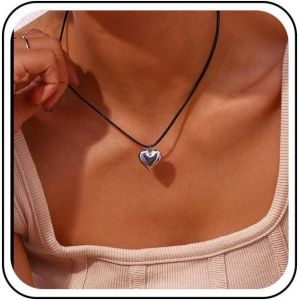 Kal-Collier Ras Du Cou En Cuir Boho Collier Ras Du Cou En Cuir Noir Collier Ras Du Cou En Cuir Gothique Collier Court En Daim Noir Collier Coeur Bouffant En Or Bijoux Pour Femmes Et Filles - Neuf