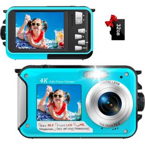 LETNERNY-Appareil Photo Numérique 4K, Autofocus 64 Mp, Appareil Photo Numérique Étanche Avec Carte De 32 Go, Selfie Double Écran 1250 Mah, 16 X Flottant Numérique Pour La Plongée En Apnée - Neuf